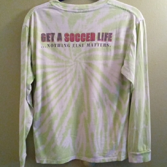 Boys L Green and White Tye Dyed Soccer Long Sleeve Tees Cotton Blend - Picture 2 of 3